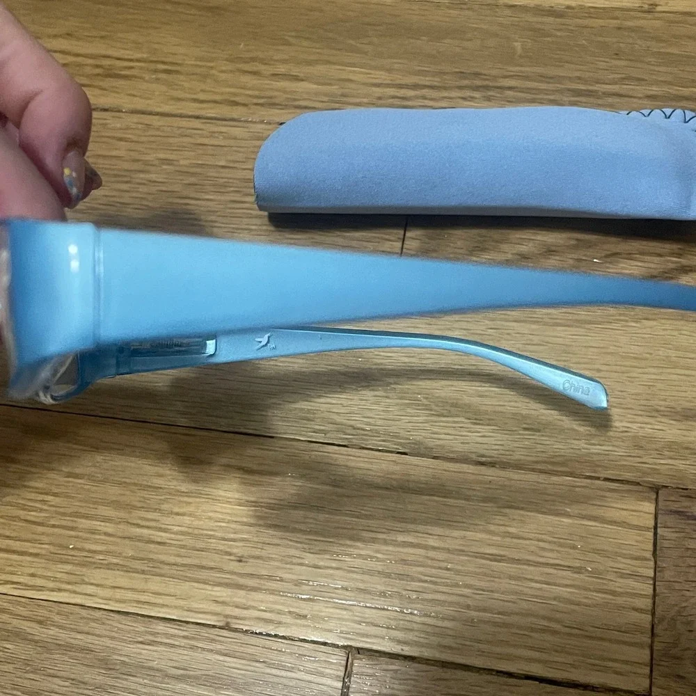 Metallic Blue Rectangular Reading Glasses +3.00 Magnification with Soft Case